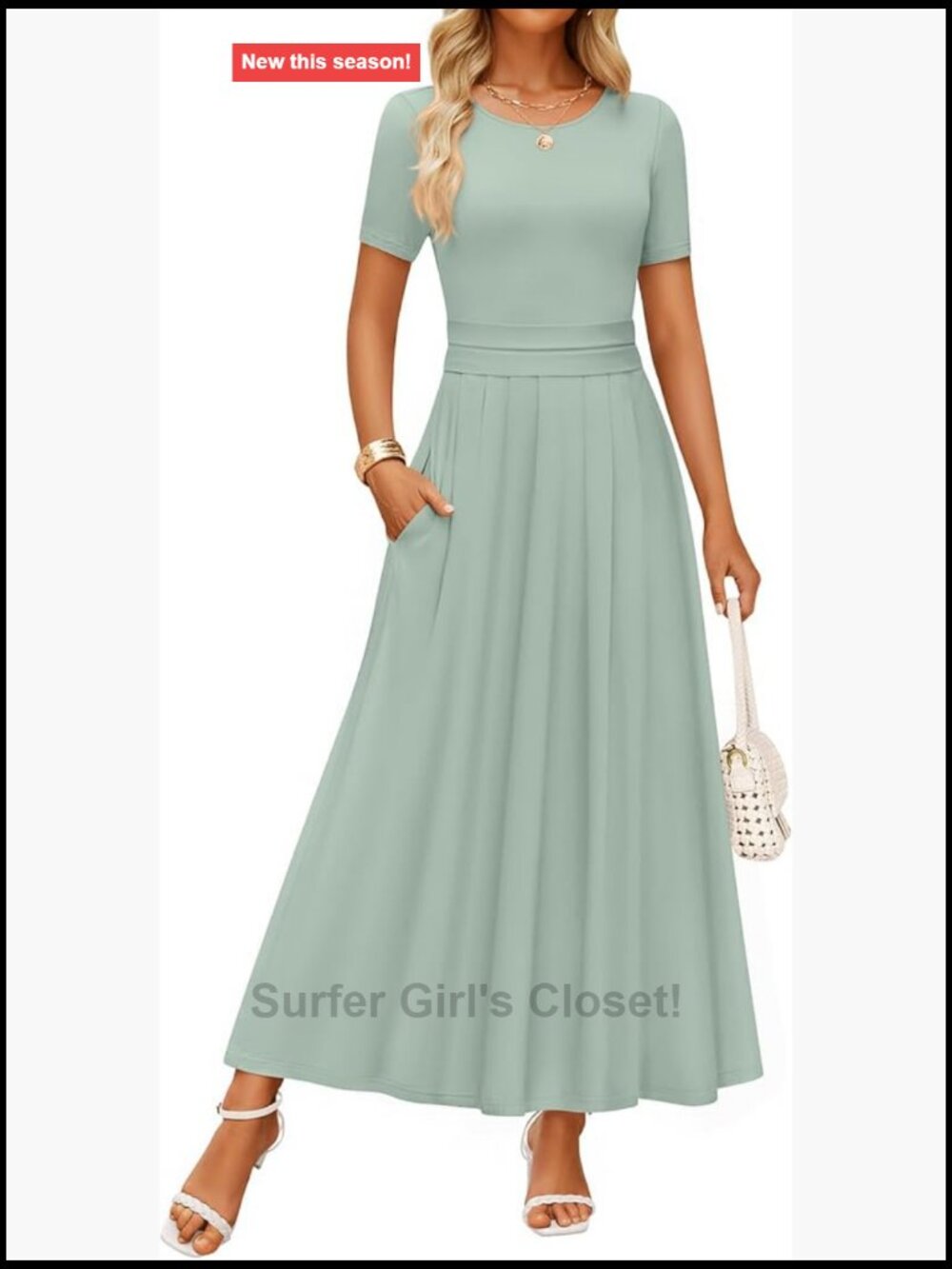 Flowy High Waist Midi A-Line Short Sleeve Maxi Dress with Pockets - Picture 1 of 7